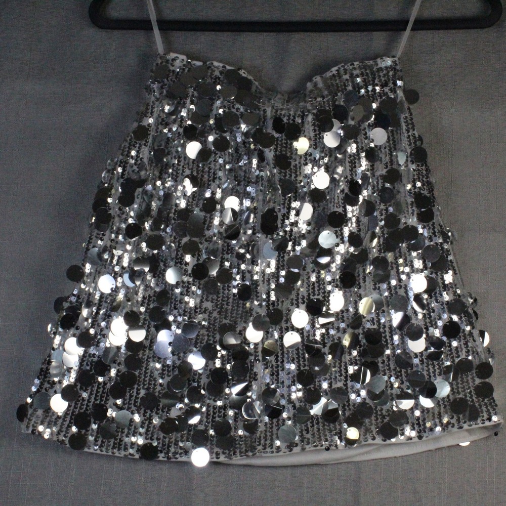 Silver Sequin Mini Skirt Kids XS Glam Y2K Sparkly Party Dance Streetwear